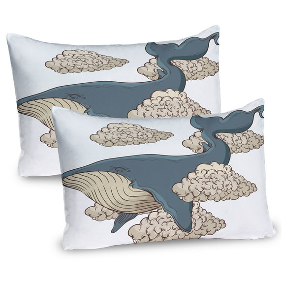 Ambesonne Whale Pillow Sham 2 Pack, Sky Clouds Animal Fish, 36"x20", Beige Slate Blue