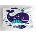 thumbnail image 1 of Ambesonne Whale Pillow Sham, Ocean Cartoon Big Fish, 26" X 20", Purple Turquoise White, 1 of 2