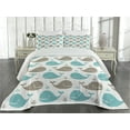 thumbnail image 1 of Ambesonne Whale Quilted Coverlet 3 Pcs, Smiling Fish in Ocean, Queen Size, Tan Turquoise White, 1 of 4