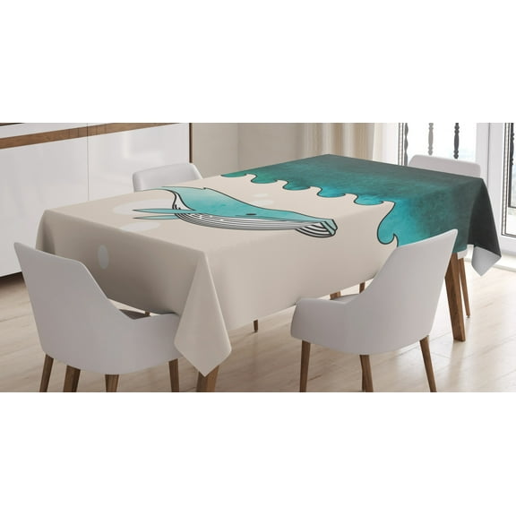 Ambesonne Whale Tablecloth Rectangular Table Cover, Fish Swimming Submarine, 60"x90", Petrol Blue Turquoise