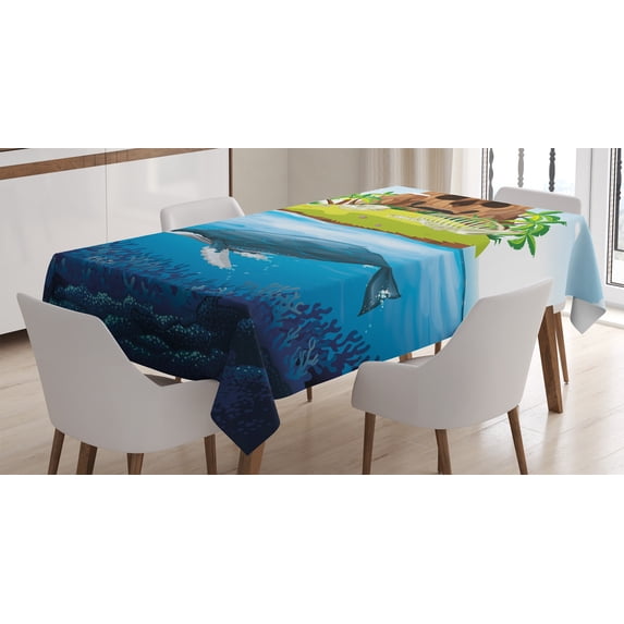 Ambesonne Whale Tablecloth Rectangular Table Cover, Hand Drawn Ocean Rainbow, 60"x84", Multicolor