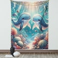 thumbnail image 1 of Ambesonne Whale Tapestry Wall Hanging, Aqua Art Deep Ocean Cartoon, 40"x60", Sea Blue and Coral, 1 of 3