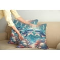 thumbnail image 1 of Ambesonne Whale Throw Pillow Cover Pack of 2, Aqua Art Deep Ocean Cartoon, 2 Pcs-26"x16", Sea Blue and Coral, 1 of 5