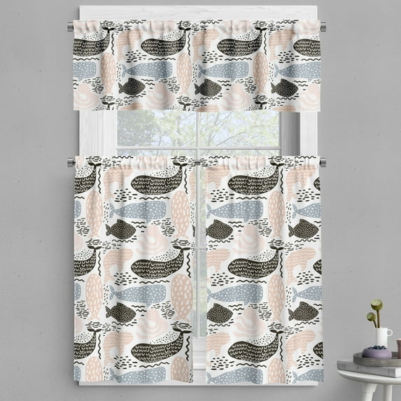 Ambesonne Whale Valance & Curtain, Aquatic Animal Silhouette, 55"x36", Slate Blue Peach Black