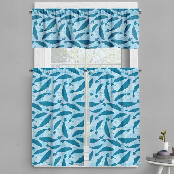 Ambesonne Whale Valance & Curtain, Big Blue Aquatic Animals, 55"x36", Pale Blue Violet Blue