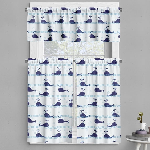 Ambesonne Whale Valance & Curtain, Blue Fish on Water, 55"x36", Pale Blue Navy Blue