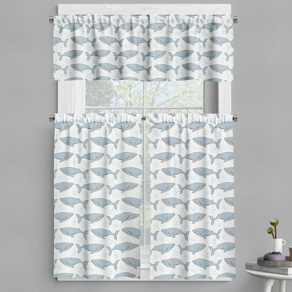 Ambesonne Whale Valance & Curtain, Giants of Aquatic World, 55"x24", White Pale Blue