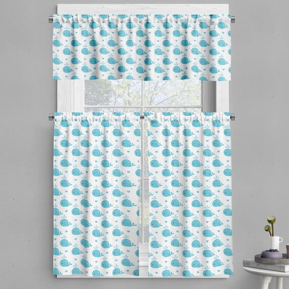 Ambesonne Whale Valance & Curtain, Little Fish for, 55"x36", Pale Blue White