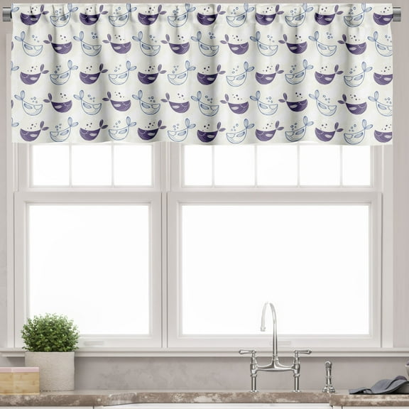 Ambesonne Whale Valance Pack of 2, Smiling Whales with Bubbles, 54"X18", Violet Blue Eggshell