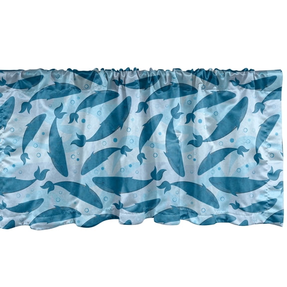Ambesonne Whale Window Valance, Big Blue Aquatic Animals, 54" X 12", Pale Blue Violet Blue