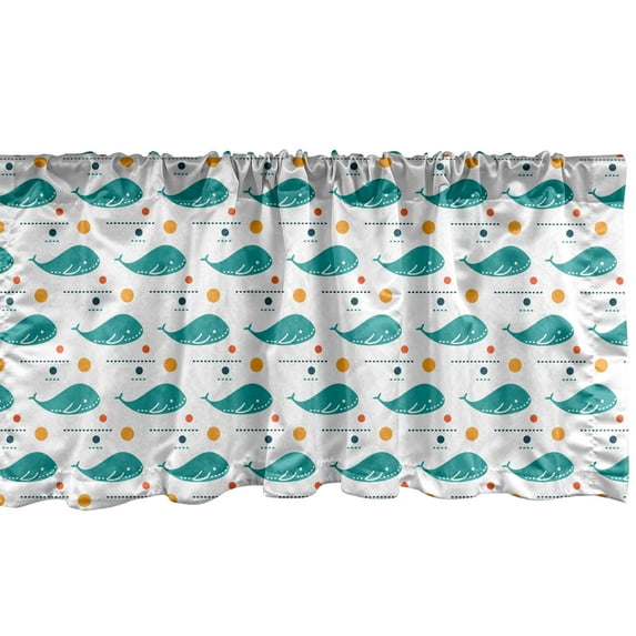 Ambesonne Whale Window Valance, Big Ocean Mammal Fish, 54" X 12", Dark Seafoam Marigold