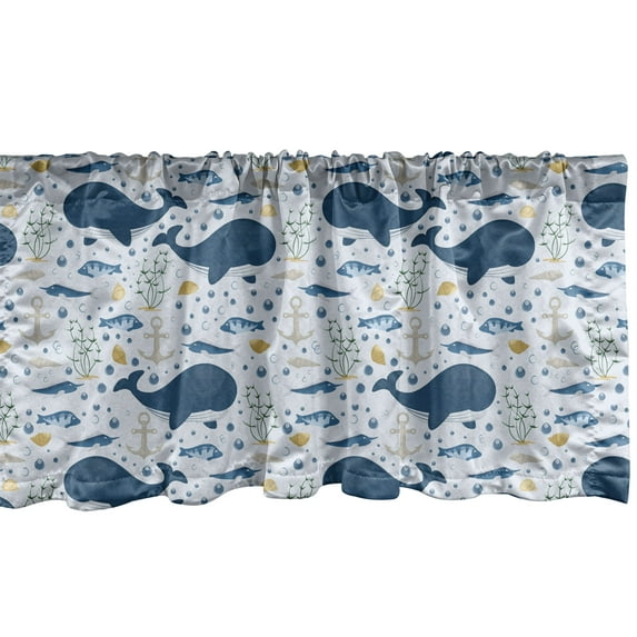 Ambesonne Whale Window Valance, Big Size Mammal Fish Motif, 42" x 18", Pale Blue Multicolor