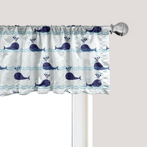 Ambesonne Whale Window Valance, Blue Fish on Water, 54" X 12", Pale Blue Navy Blue