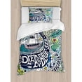 thumbnail image 1 of Ambesonne Whale on Wavy Ocean Design Swimming to an Island with Palm Trees Duvet Cover Set, 1 of 3