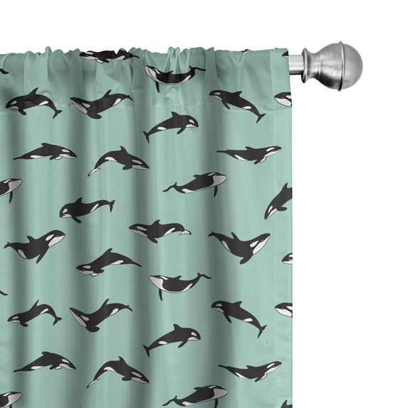 Ambesonne Whales Window Curtains, Irregularly Arranged Mammals, Each 28" W x 95" L, Turquoise Charcoal Grey