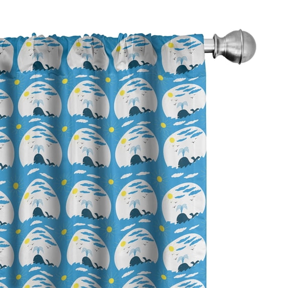Ambesonne Whales Window Curtains, Sunrays Waves Clouds Circles, Each 28" W x 63" L, Sky Blue Yellow White