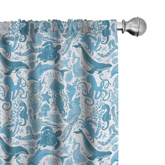 Ambesonne Whales Window Curtains, Underwater Aquatic Creature, Each 28" W x 63" L, Sea Blue Sky Blue