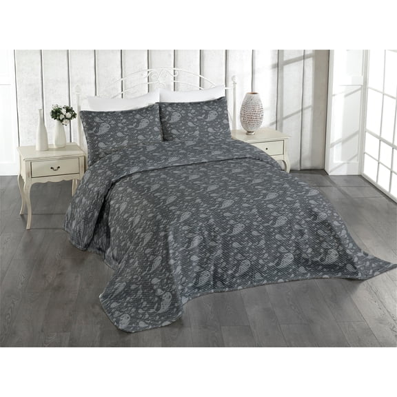 Ambesonne Whales Quilted Coverlet 2 Pcs, Nautical Mammal Animal Print, Twin Size, Dark Grey Dimgray