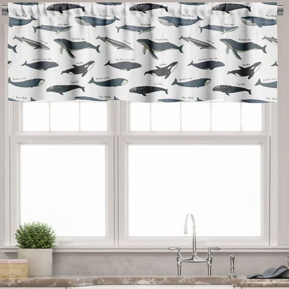 Ambesonne Whales Valance Pack of 2, Type of Fish Grey Fin Killer, 54"X18", Slate Blue and Purpleblue