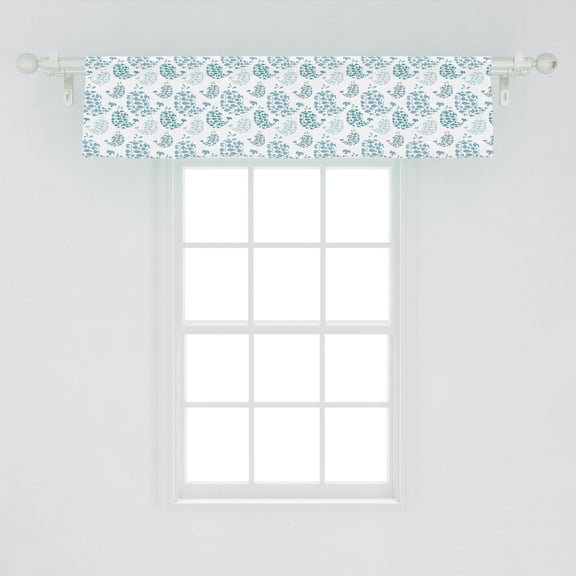 Ambesonne Whales Window Valance, Flock of Fish Graphic Art, 54" X 12", Pale Slate Blue White