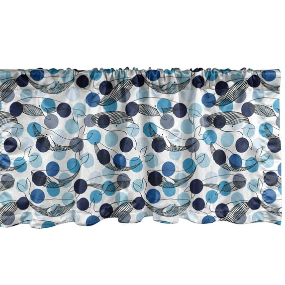 Ambesonne Whales Window Valance, Ink Hand-drawn Marine Mammals on the Background with Big Dots in Blue Color Shades, Curtain Valance for Kitchen Bedroom Decor with Rod Pocket, 54" X 12", Multicolor