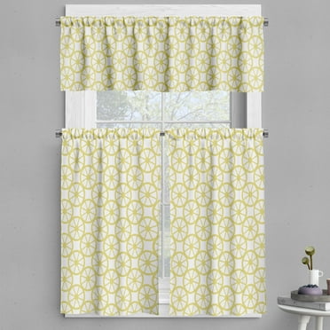 Ambesonne Wheels Valance & Curtain, Bicycle Abstract Circles, 55"x24", Yellow and White