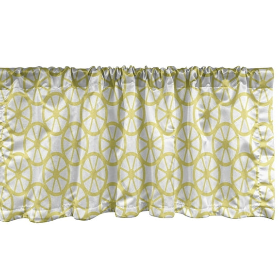 Ambesonne Wheels Window Valance, Bicycle Abstract Circles, 54" X 18", Yellow and White