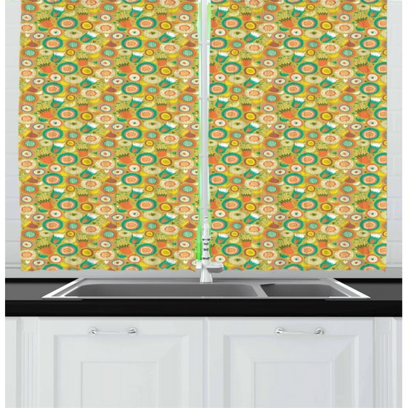 Ambesonne Whimsical Kitchen Curtains, Botanical Flowers, 55"x39", Multicolor