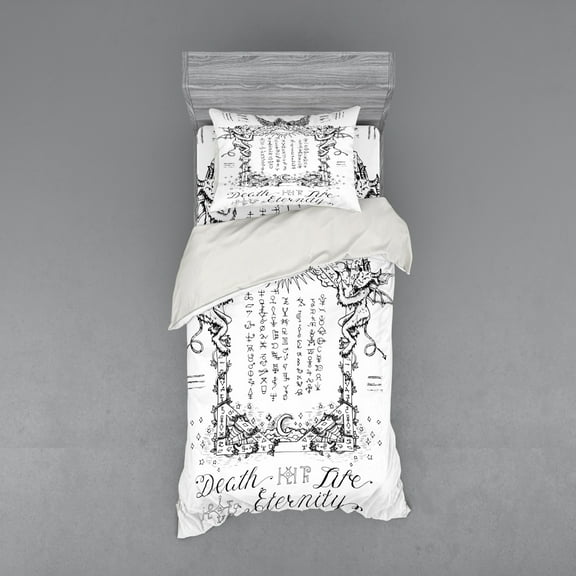 Ambesonne White Bedding Set 3 Pcs, Gothic Medieval Magic, Twin XL, White Black