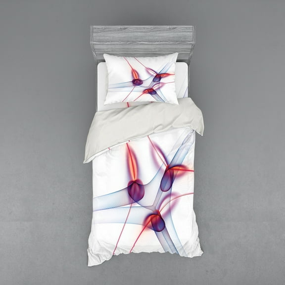 Ambesonne White Bedding Set 3 Pcs, Modern Wavy Patterns Art, Twin XL, Red Blue