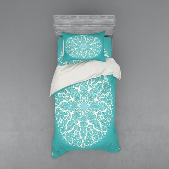 Ambesonne White Bedding Set 3 Pcs, Symmetrical Floral Curves, Twin XL, White