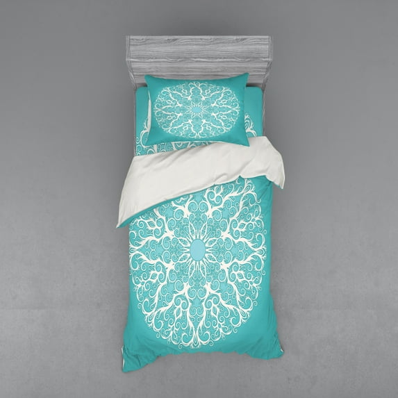 Ambesonne White Bedding Set 3 Pcs, Symmetrical Floral Curves, Twin XL, White