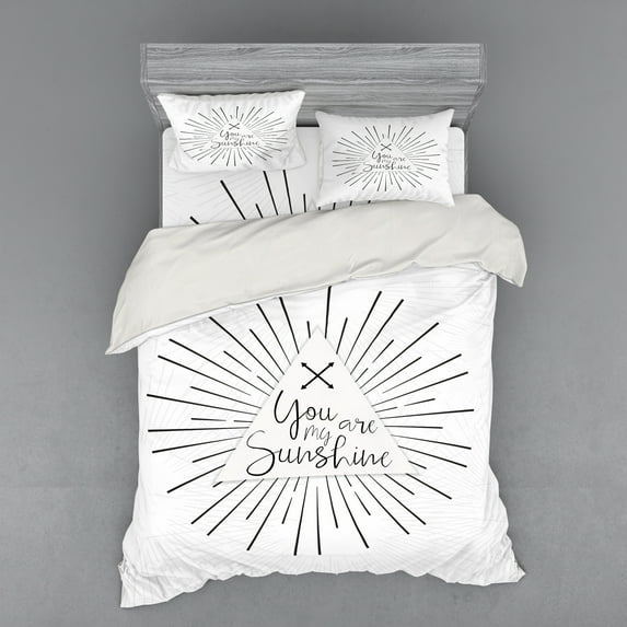 Ambesonne White Bedding Set 4 Pcs, Valentines Love Retro, Queen, Charcoal Grey White