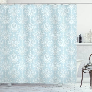Ambesonne White Damask Shower Curtain, Soft Curls and Blooms, 69"Wx70"L, Pale Blue