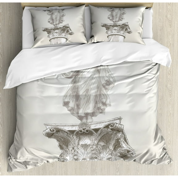Ambesonne White Duvet Cover Set, Greek Myth Muse Neo Antique, Queen, White Eggshell