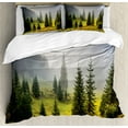 thumbnail image 1 of Ambesonne White Duvet Cover Set, Green Trees on Meadow, Queen, White Green, 1 of 3
