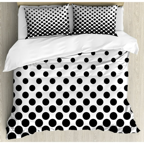 Ambesonne White Duvet Cover Sets, Minimalist Polka Dots, 2-Queen, White