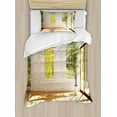 thumbnail image 1 of Ambesonne White Duvet Cover Sets, Summer Town House Garden, 2-Twin, Pale Caramel White, 1 of 4