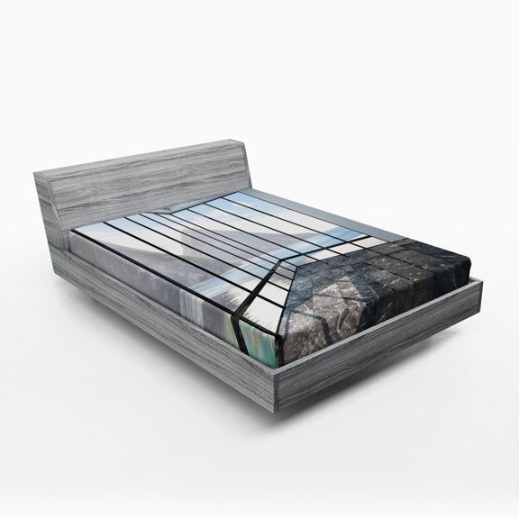 Ambesonne White Fitted Sheet, Mountain Ocean Scenery, Queen Size, Charcoal Grey Sky Blue