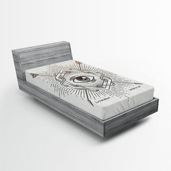 Ambesonne White Fitted Sheet, Mystic Third Eye, Twin Size, Beige