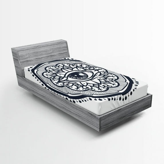 Ambesonne White Fitted Sheet, Retro All Seeing Eye Art, Twin Size, Blue White