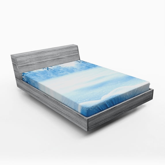 Ambesonne White Fitted Sheet, Snow Cold Winter, Full Size, White