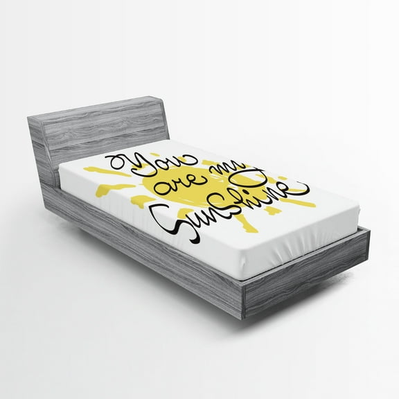 Ambesonne White Fitted Sheet, Valentines Sun Romance, Twin Size, Yellow Charcoal Grey