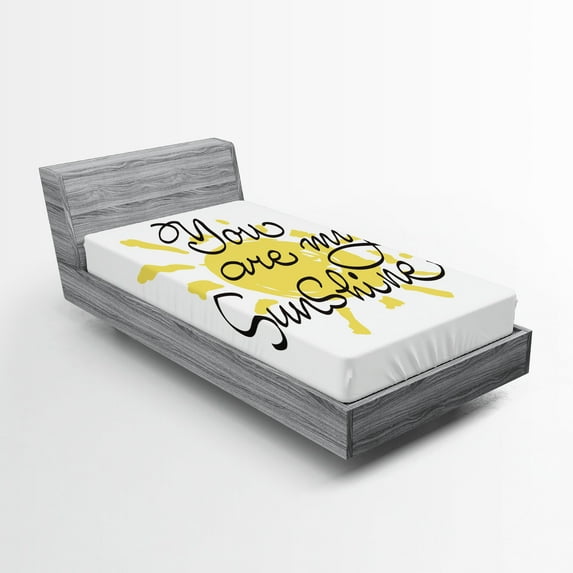 Ambesonne White Fitted Sheet, Valentines Sun Romance, Twin Size, Yellow Charcoal Grey