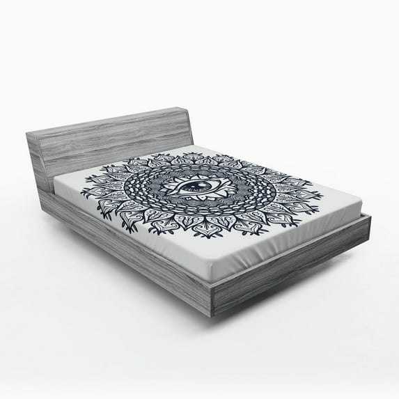 Ambesonne White Fitted Sheet, Vintage Tribal Mandala, Queen Size, Grey