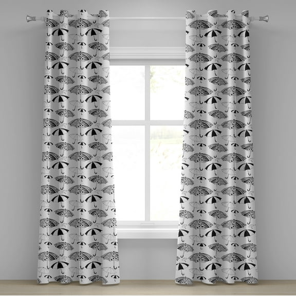 Ambesonne White Grommet Curtain, Ornate Umbrellas, 50" x 120", Black White