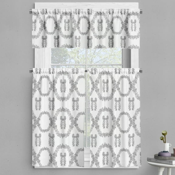 Ambesonne White Lace Print Valance & Curtain, Vintage Flora Art, 55"x36", Dark Grey Pearl