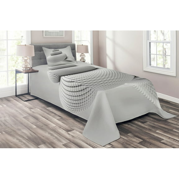 Ambesonne White Quilted Coverlet 2 Pcs, Shell Shaped, Twin Size, White