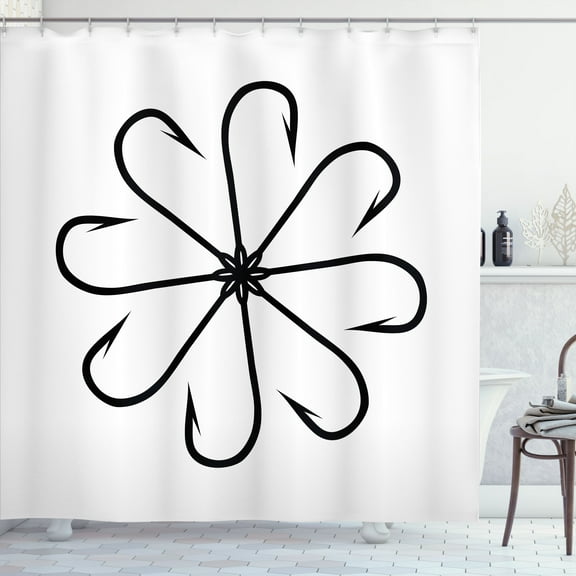 Ambesonne White Shower Curtain, Fishing Hook, 69"Wx75"L, White and Black