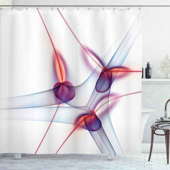 Ambesonne White Shower Curtain, Modern Wavy Patterns Art, 69"Wx84"L, Red Blue